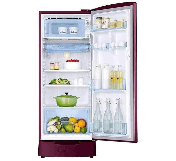 Samsung 192 L 2 Star Direct Cool Single Door Refrigerator (RR20A181BR8/HL SAFFRON RED Base Stand with Drawer)